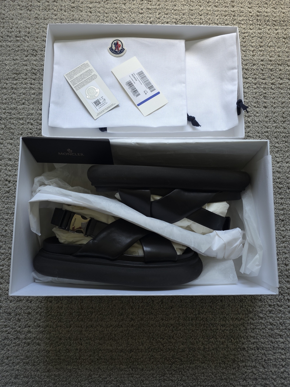 Moncler Women's Solarisse Black Leather Cross-Strap Sandals